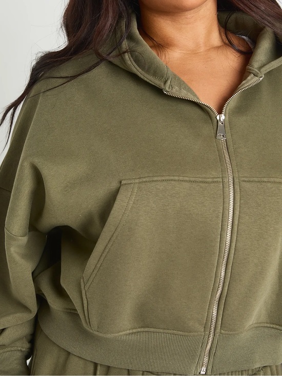 H&M Jackets & Blazers - H&M Olive Zip-Up CroppedHoodie with Front Pocket